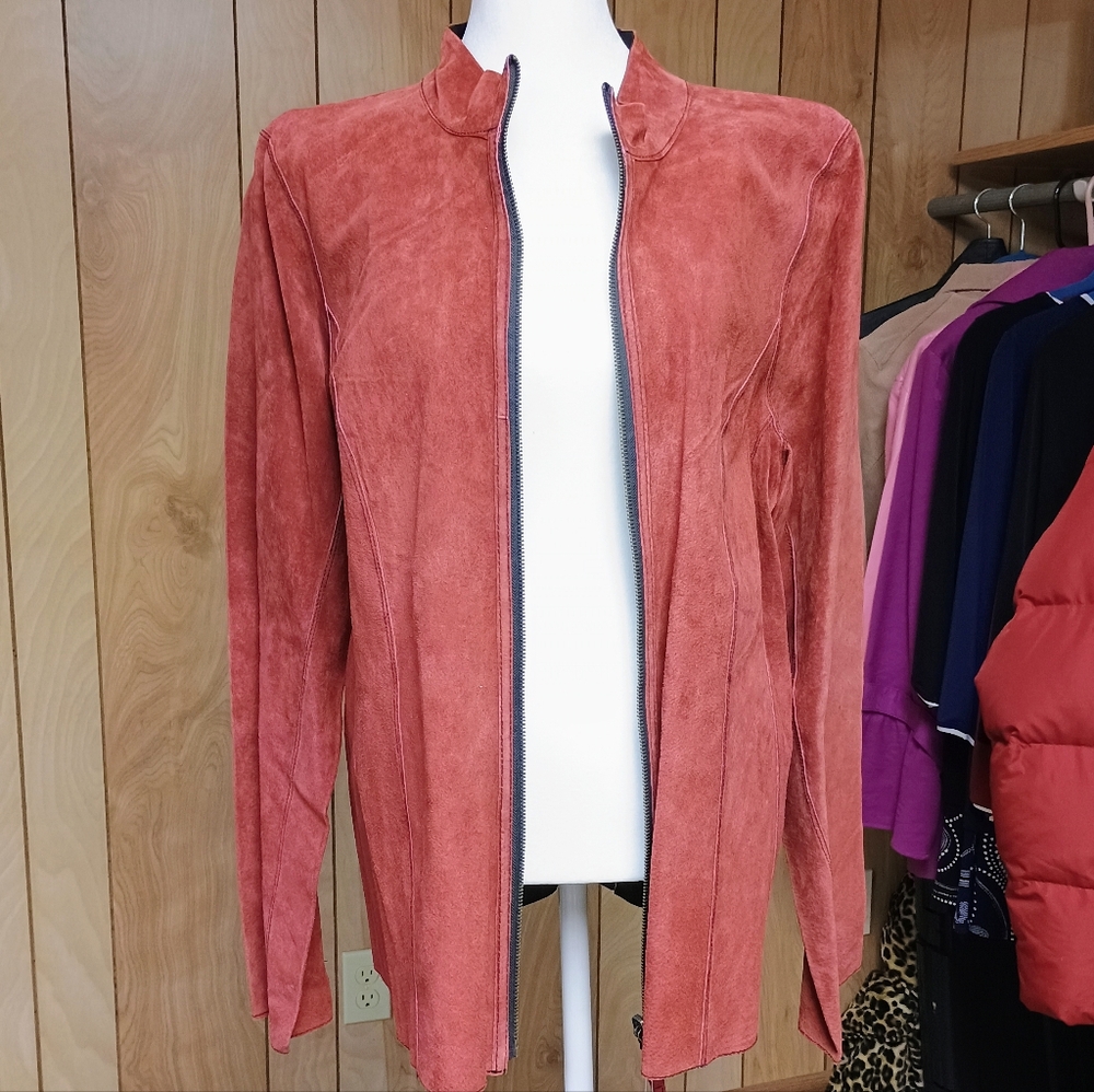 Women's Suede Jacket in Coral